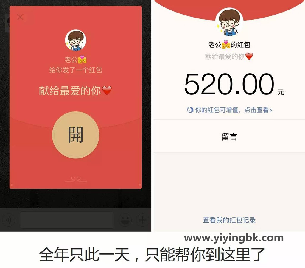 微信给老婆发红包520元，代表着我爱你